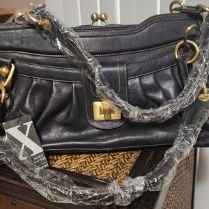 Maxx New York Black and Gold Quilted Shoulder Bag